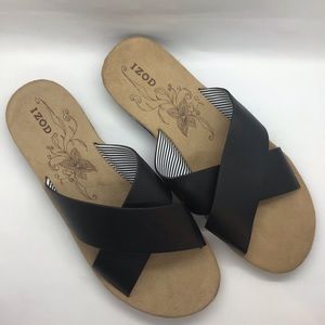 NWOT Izod Black Alyssa Slide Sandals Slip On Cross Strap Sz 8.5